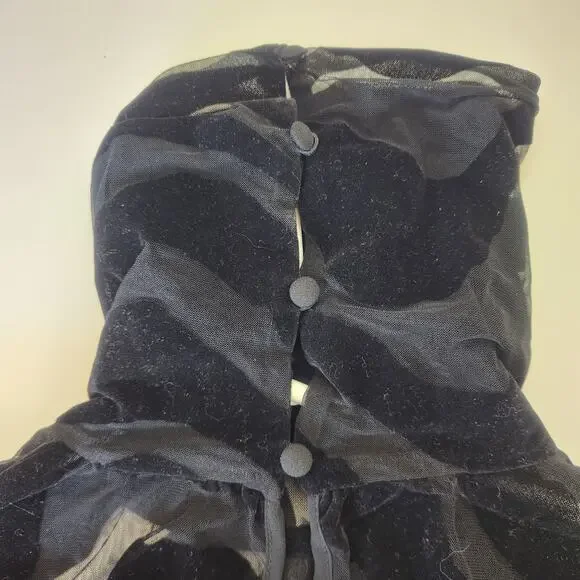 Just Cavalli Black Sheer Top Shirt Long Sleeve Size 40 US Small High Neck Velvet - Picture 5 of 9
